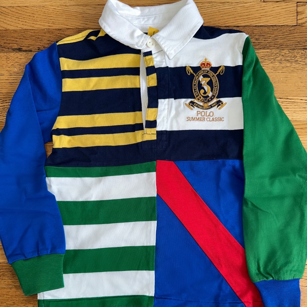 Ralph Lauren Kids Rugby Polo with Stripes and Patchwork